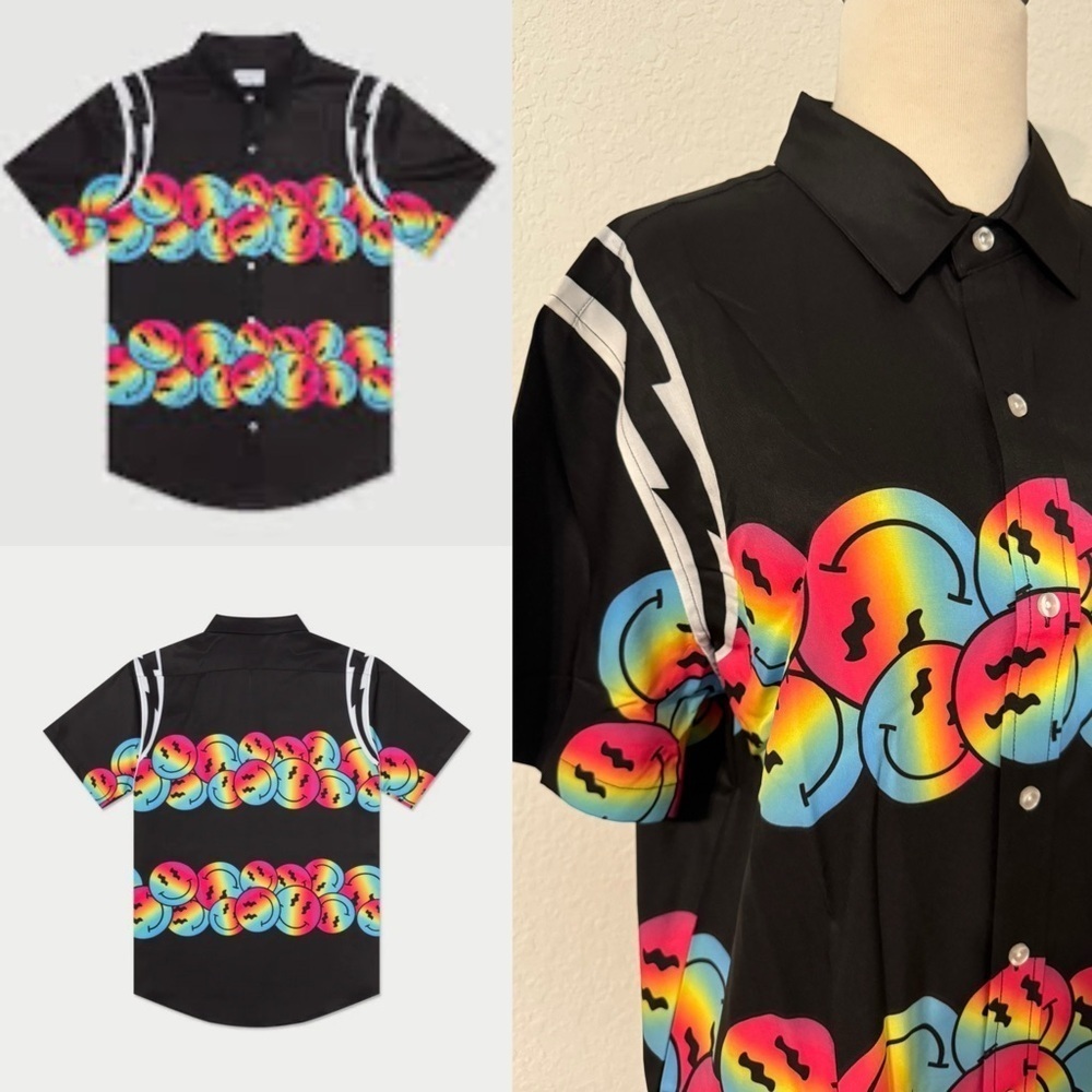 Mavrans Trippy Face Weekend Shirt Black Multicolor Print Shirt‎ Size Large NWT